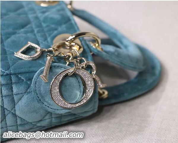 New Style MINI LADY DIOR Velvet BAG M424 Light Blue