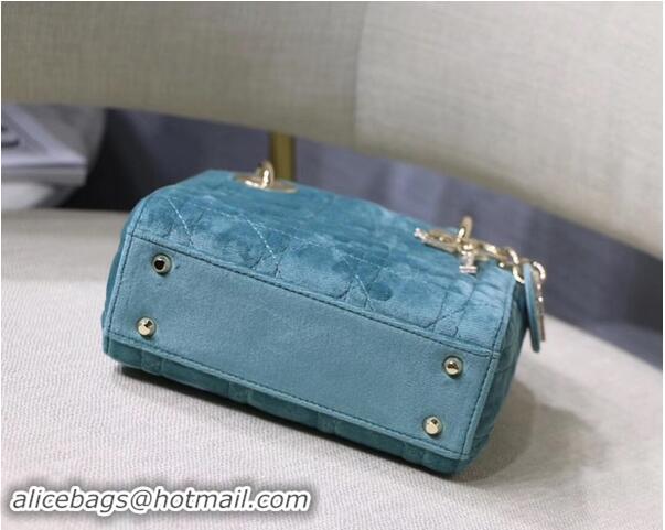 New Style MINI LADY DIOR Velvet BAG M424 Light Blue