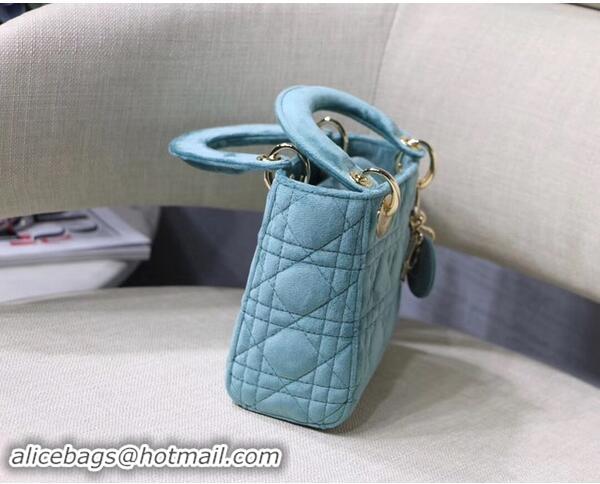 New Style MINI LADY DIOR Velvet BAG M424 Light Blue