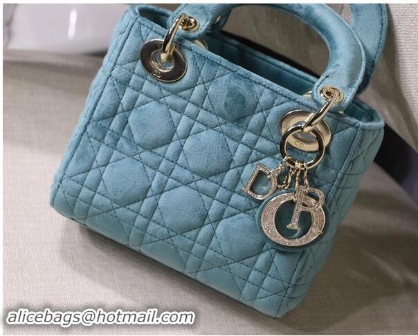 New Style MINI LADY DIOR Velvet BAG M424 Light Blue