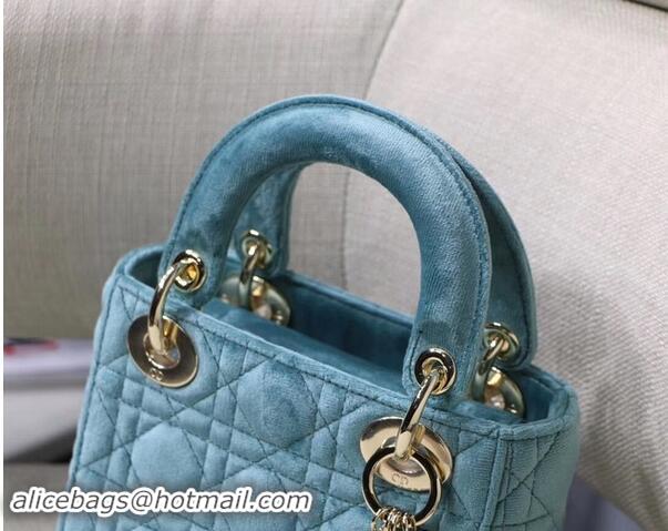 New Style MINI LADY DIOR Velvet BAG M424 Light Blue