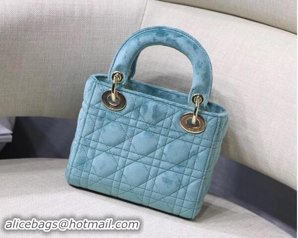 New Style MINI LADY DIOR Velvet BAG M424 Light Blue