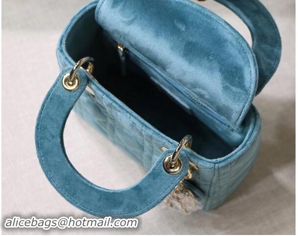 New Style MINI LADY DIOR Velvet BAG M424 Light Blue