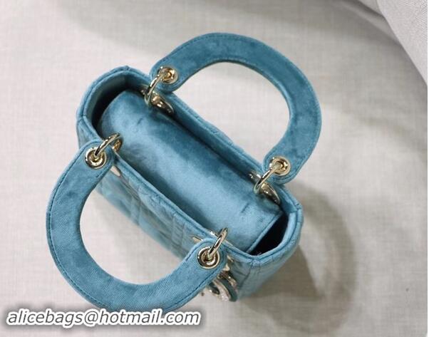 New Style MINI LADY DIOR Velvet BAG M424 Light Blue