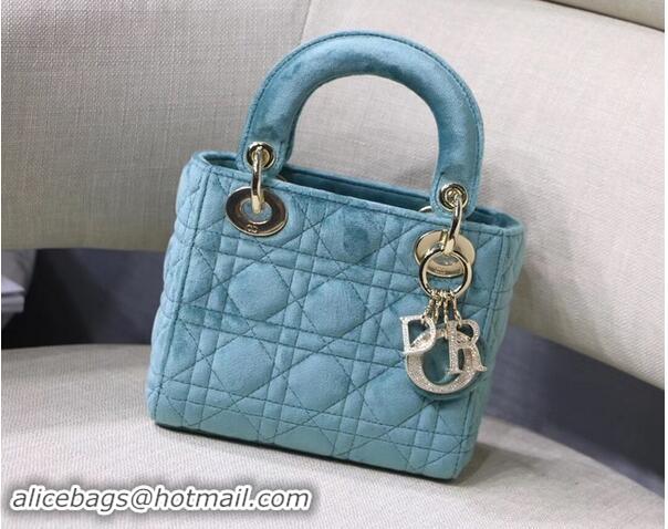 New Style MINI LADY DIOR Velvet BAG M424 Light Blue