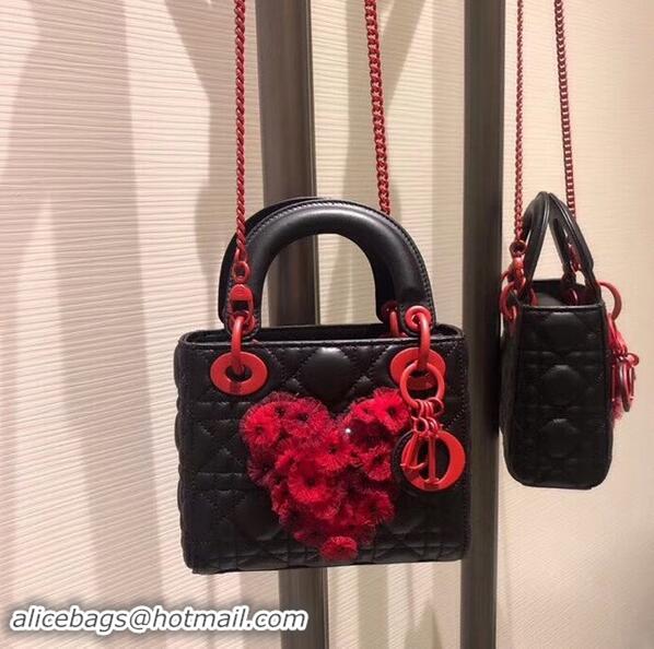 Luxury Cheap MINI LADY DIOR LAMBSKIN BAG M4245 BLACK&RED