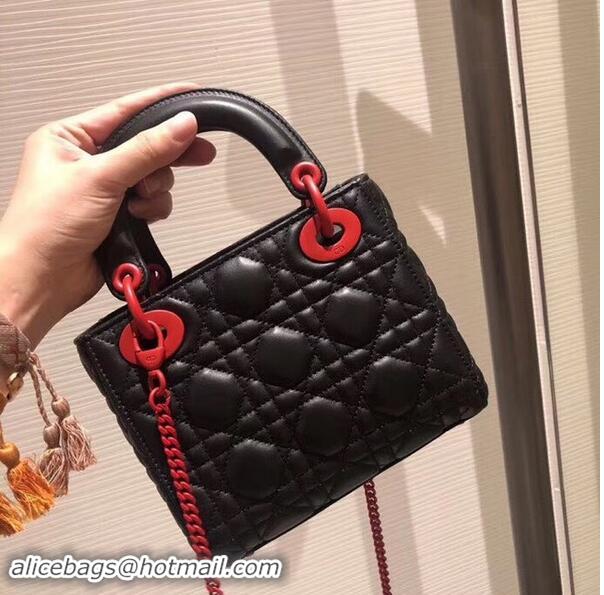 Luxury Cheap MINI LADY DIOR LAMBSKIN BAG M4245 BLACK&RED