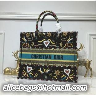 Hot Style DIOR BOOK TOTE BAG IN EMBROIDERED CANVAS C1286 Black