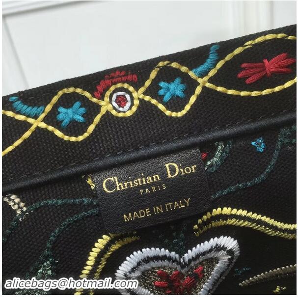 Hot Style DIOR BOOK TOTE BAG IN EMBROIDERED CANVAS C1286 Black