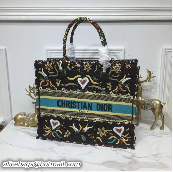 Hot Style DIOR BOOK TOTE BAG IN EMBROIDERED CANVAS C1286 Black