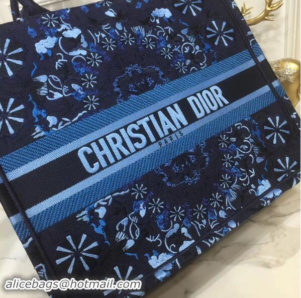 Imitation DIOR BOOK TOTE BAG IN EMBROIDERED CANVAS C1286 Navy