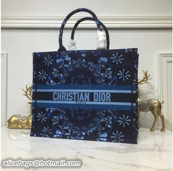 Imitation DIOR BOOK TOTE BAG IN EMBROIDERED CANVAS C1286 Navy