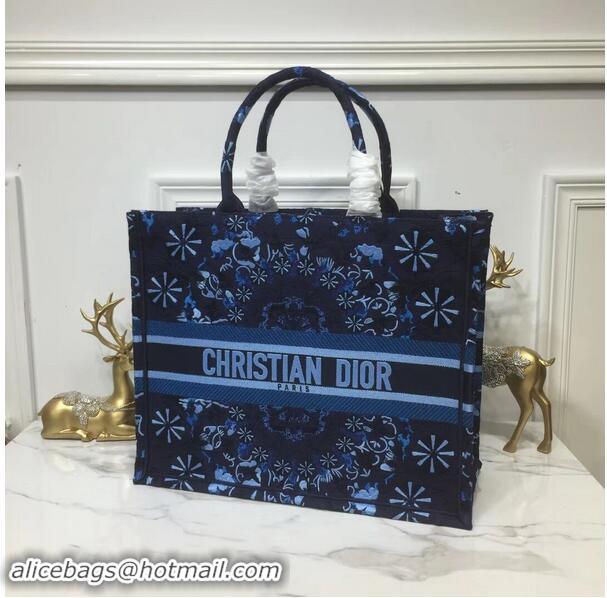 Imitation DIOR BOOK TOTE BAG IN EMBROIDERED CANVAS C1286 Navy