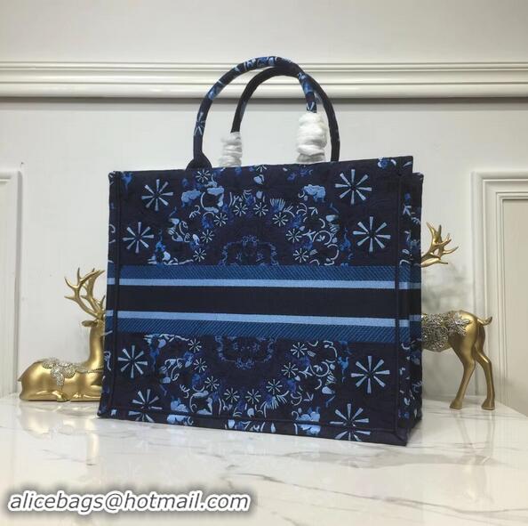 Imitation DIOR BOOK TOTE BAG IN EMBROIDERED CANVAS C1286 Navy