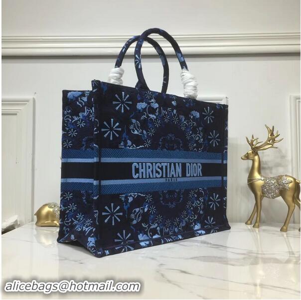 Imitation DIOR BOOK TOTE BAG IN EMBROIDERED CANVAS C1286 Navy