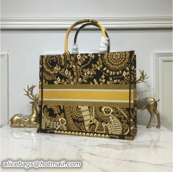 Duplicate DIOR BOOK TOTE BAG IN EMBROIDERED CANVAS C1286 Gold