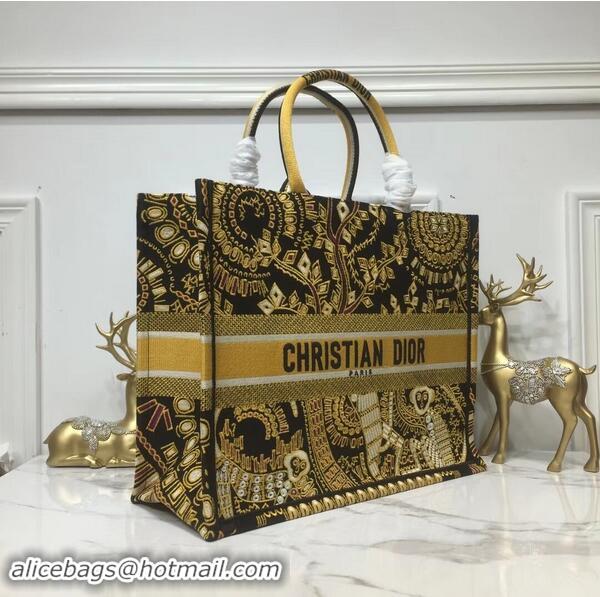 Duplicate DIOR BOOK TOTE BAG IN EMBROIDERED CANVAS C1286 Gold