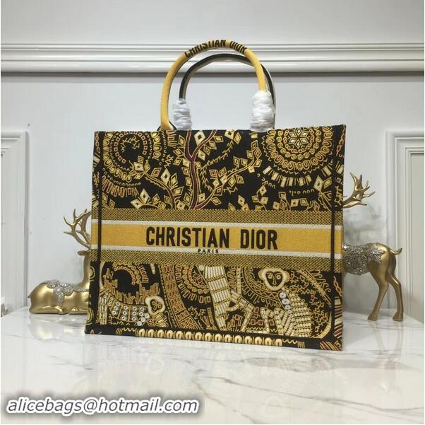 Duplicate DIOR BOOK TOTE BAG IN EMBROIDERED CANVAS C1286 Gold