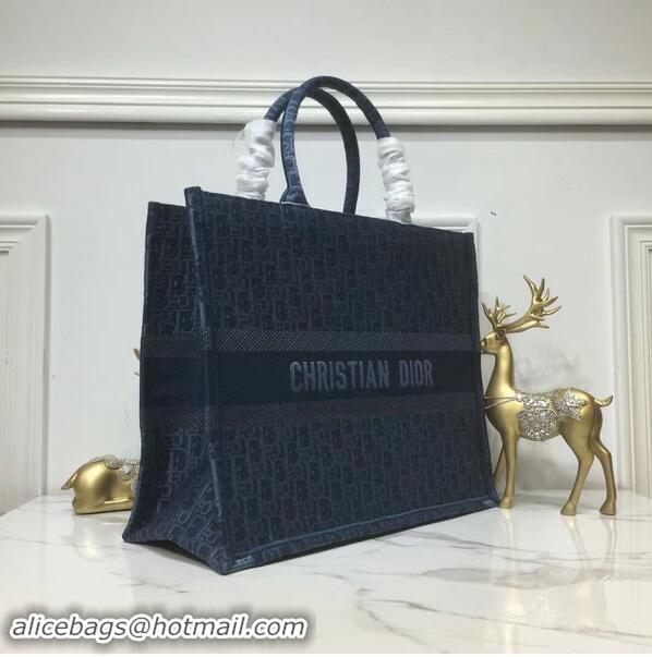 Top Discount DIOR BOOK TOTE BAG IN EMBROIDERED CANVAS C1286 Blue