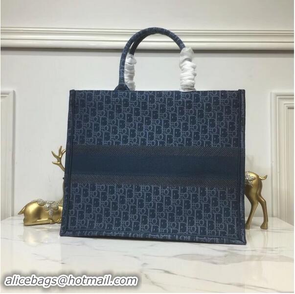 Top Discount DIOR BOOK TOTE BAG IN EMBROIDERED CANVAS C1286 Blue