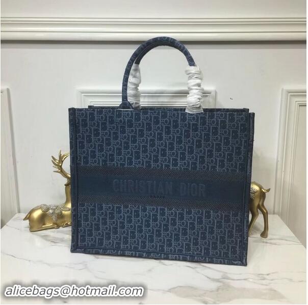 Top Discount DIOR BOOK TOTE BAG IN EMBROIDERED CANVAS C1286 Blue