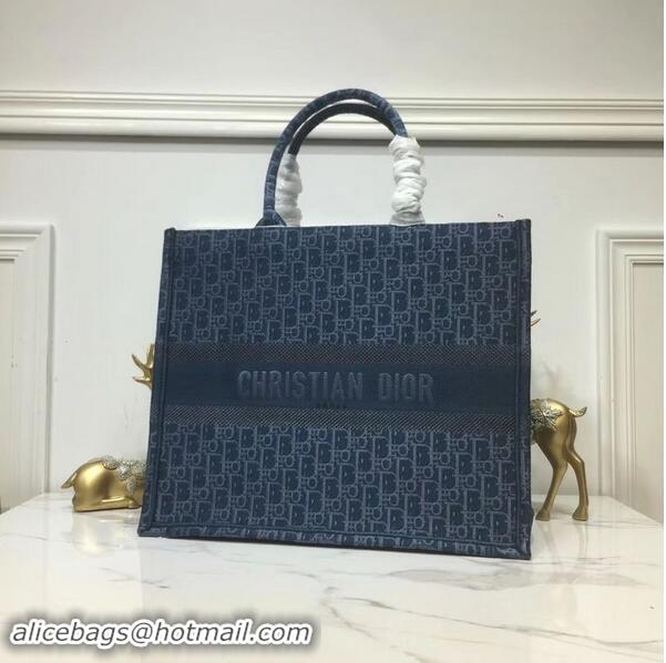 Top Discount DIOR BOOK TOTE BAG IN EMBROIDERED CANVAS C1286 Blue