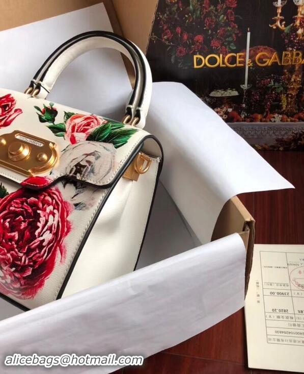 Low Price Dolce & Gabbana SICILY Chrysanthemum Calfskin Tote Bags 5588-1 white