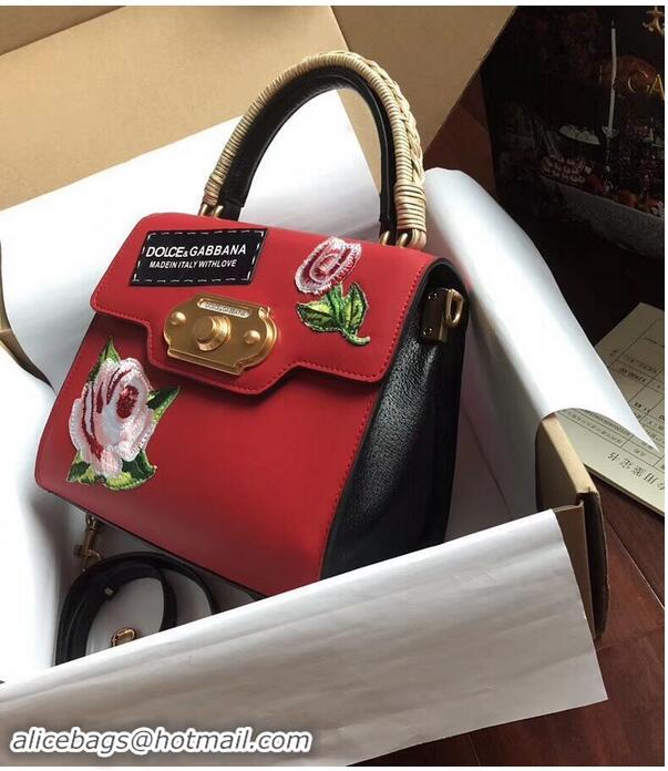 Shop Promotional Dolce & Gabbana SICILY Chrysanthemum Calfskin Tote Bags 5588-2 red