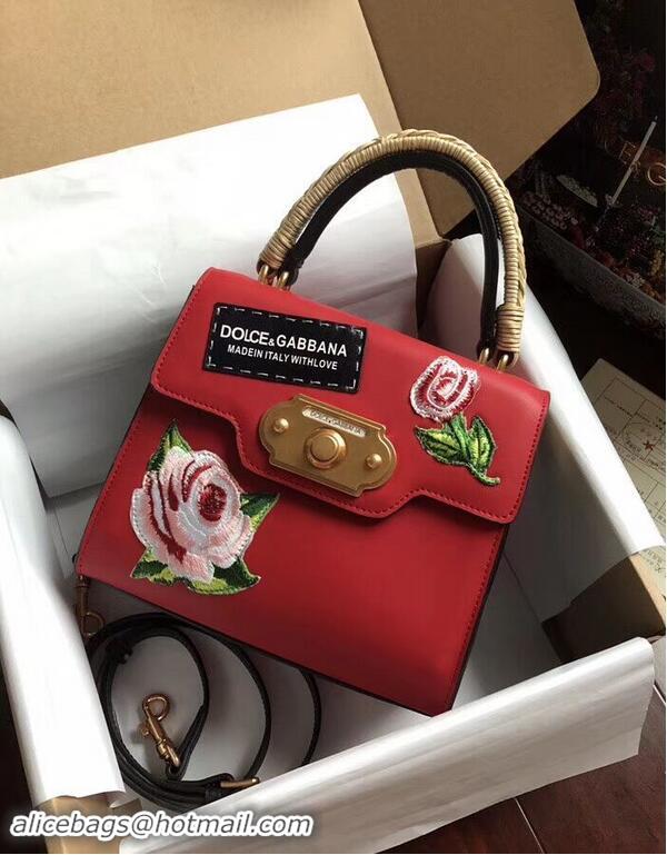 Shop Promotional Dolce & Gabbana SICILY Chrysanthemum Calfskin Tote Bags 5588-2 red