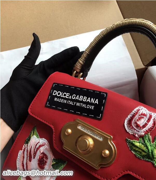 Shop Promotional Dolce & Gabbana SICILY Chrysanthemum Calfskin Tote Bags 5588-2 red