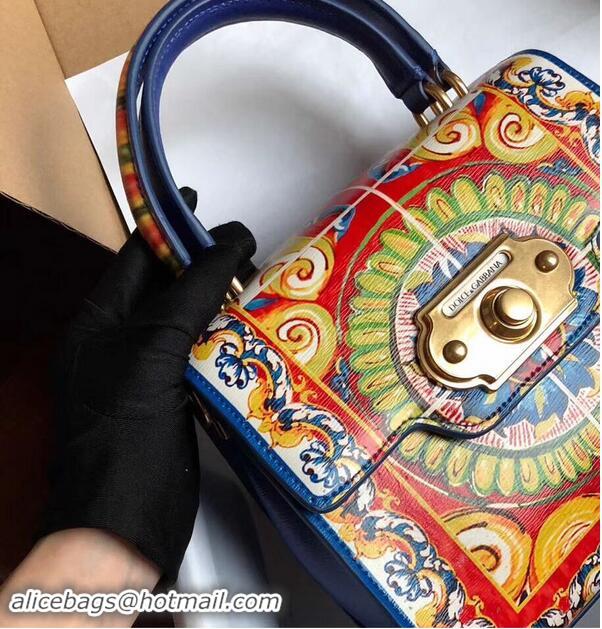 Low Cost Dolce & Gabbana SICILY Chrysanthemum Calfskin Tote Bags 5588-2 blue