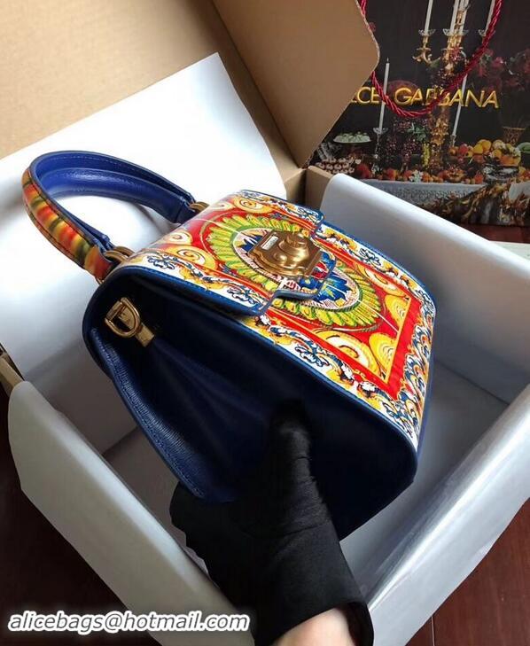 Low Cost Dolce & Gabbana SICILY Chrysanthemum Calfskin Tote Bags 5588-2 blue