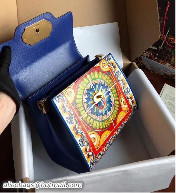 Low Cost Dolce & Gabbana SICILY Chrysanthemum Calfskin Tote Bags 5588-2 blue