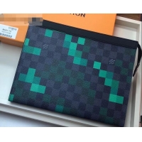 Durable Louis Vuitton Pochette Voyage MM Bag Damier Graphite Canvas Pixel N60176 Green