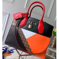 Stylish Louis Vuitton City Steamer MM Tote Bag M53803 Black/Red/Orange