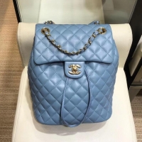 Good Quality Chanel Quilting sheepskin Backpack Bag A91121 blue with gold hardware