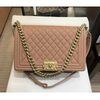 Unique Grade chanel new medium le boy bag nude pink in caviar leather with gold hardware A090504