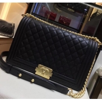 Best Quality chanel new medium le boy bag black in caviar leather with gold hardware A090504