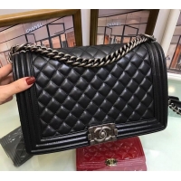 Top Quality chanel new medium le boy bag black in sheepskin leather with silver hardware A090504