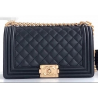 New Style Chanel Calfskin and Gold-Tone Metal Medium Boy Flap Bag Black A090504