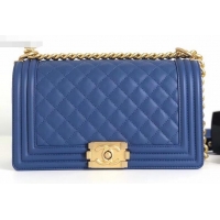 Charming Chanel Calfskin and Gold-Tone Metal Medium Boy Flap Bag Dark Blue A090506