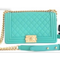 New Design Chanel Calfskin and Gold-Tone Metal Medium Boy Flap Bag A090506 Turquoise 