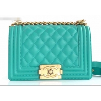 Super Quality Chanel Calfskin and Gold-Tone Metal Small Boy Flap Bag Turquoise A090506