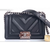 Custom Chanel Embossed Chevron Small Boy Flap Bag A090506 Black