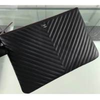 Classic Hot Chanel Classic Pouch Clutch Large Bag A82552 Chevron Lambskin Black/Silver