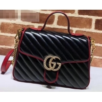 Discount Gucci Diagonal GG Marmont Small Top Handle Bag 498110 Black 2019