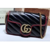 Fashion Gucci Diagonal GG Marmont Super Mini Shoulder Bag 574969 Black 2019