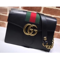 Top Quality Gucci Web GG Marmont Leather Shoulder Bag 476468 Black