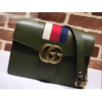 Best Price Gucci Web GG Marmont Leather Shoulder Bag 476468 Army Green