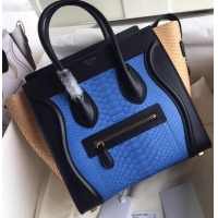 Stylish Celine Python Luggage Micro Bag C090901 Blue/Black/Apricot